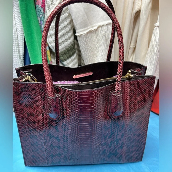 Michael Kors Mercer Python Accordion Crossbody Purse Tote - Picture 4 of 8